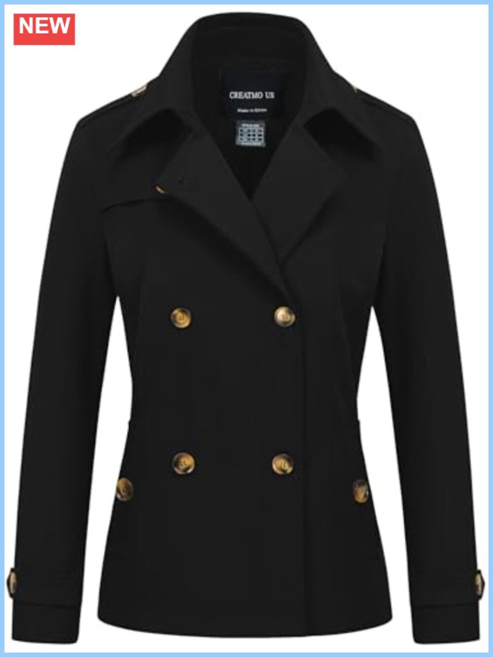 Women's Cropped Trench Coat Double Breasted Lapel Jacket Water Repellent